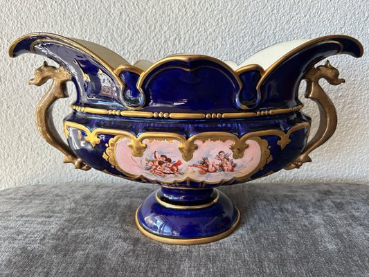 Zsolnay Cobalt Blue Porcelain Vase with Gilt Bronze Mounts & Hand-Painted Classical Medallions – Hungary, c.1880–1920