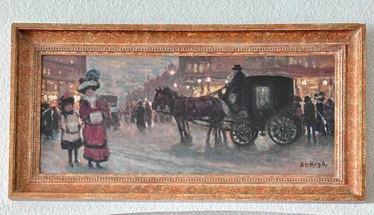Antal Berkes — Nocturnal City Scene with Horse-Drawn Carriage