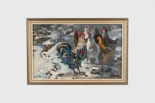 Full framed painting on neutral grey background